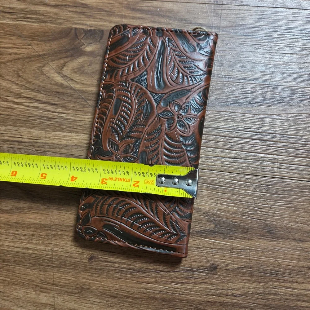 Canyon Sky Western Tooled Long Wallet Floral Cross Studded Bifold Boho NWT